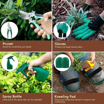 YAUNGEL Gardening Tools - 10 Pcs Garden Tool Set Heavy Duty Stainless Steel Garden Supplies Hand