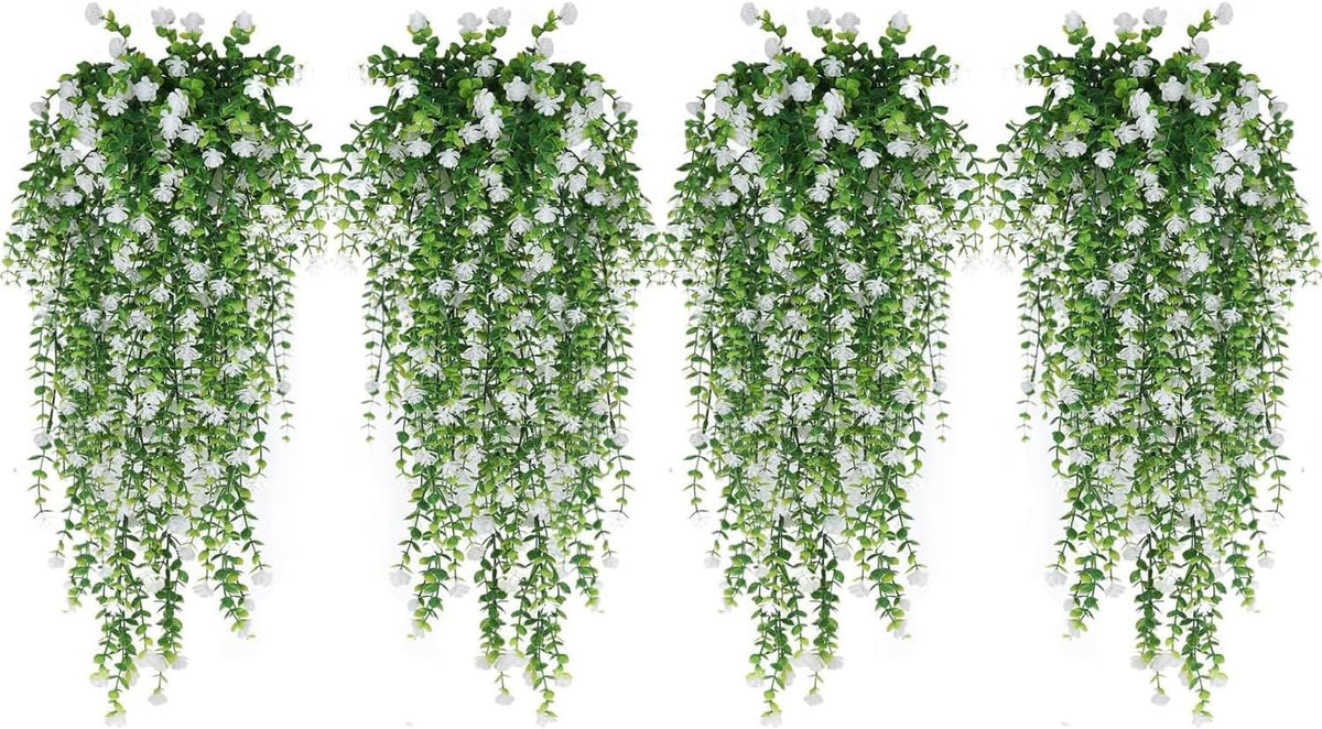 WEISPARK Artificial Hanging Flowers, 12pcs Fake Eucalyptus Vine Faux Flower Greenery Garland