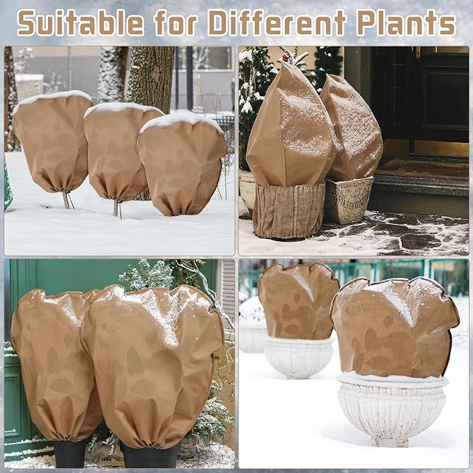12 Pcs Winter Plant Covers Freeze Protection Reusable Plant Protector Bag with Drawstring Warm