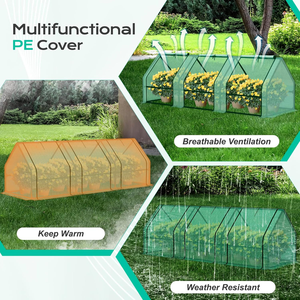 BPS 9x3x3 ft Mini Greenhouse with Green PE Cover UV-Protected Roll-Up Zipper Doors, Ideal for