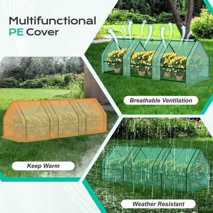 BPS 9x3x3 ft Mini Greenhouse with Green PE Cover UV-Protected Roll-Up Zipper Doors, Ideal for