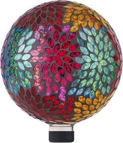 Alpine Corporation HMD172 10" Diameter Indoor Outdoor Glass Gazing Globe Yard Decoration, Mosaic