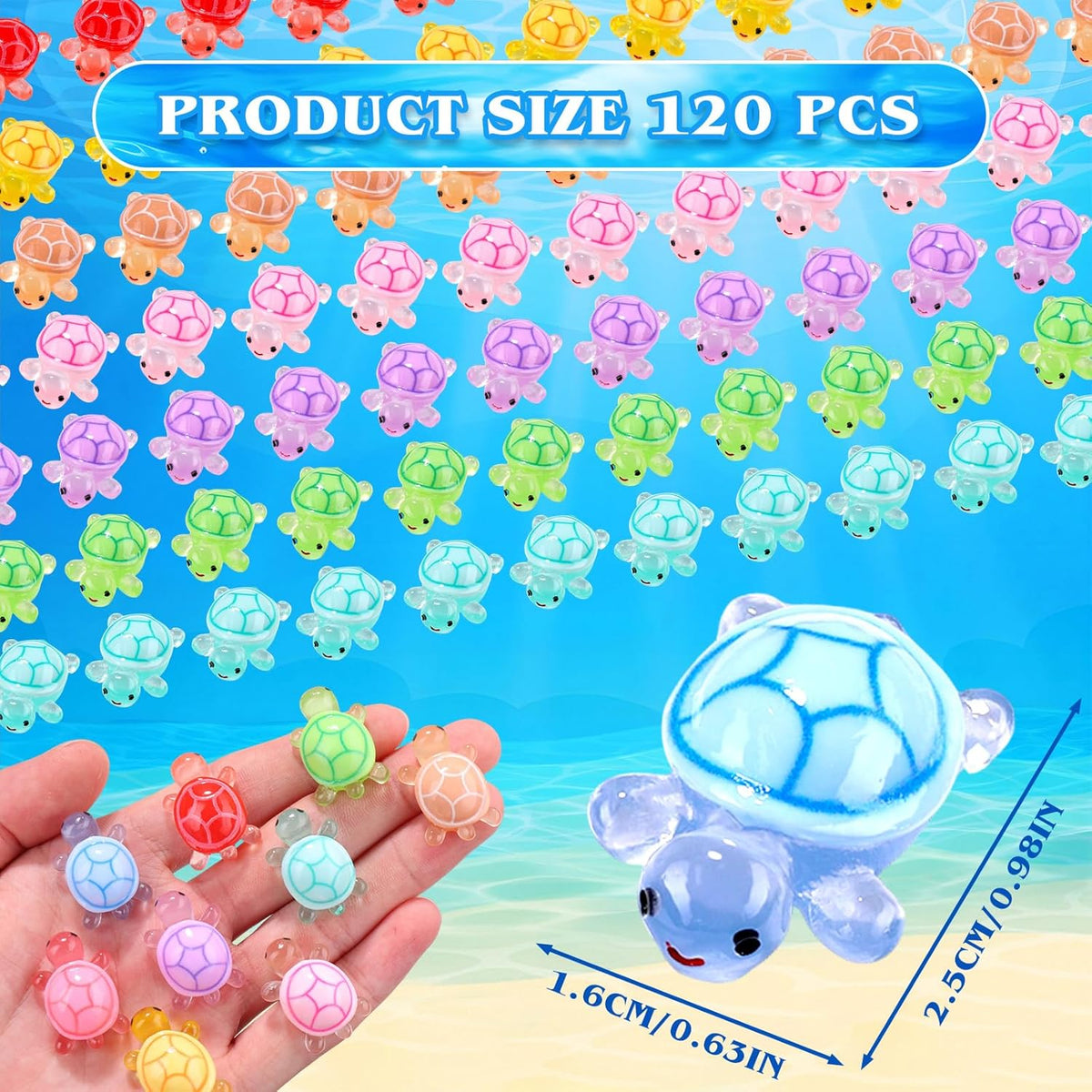 120pcs Luminous Mini Resin Turtles 9 Colors Glow in The Dark Tiny Sea Turtle Figures to Hide Small