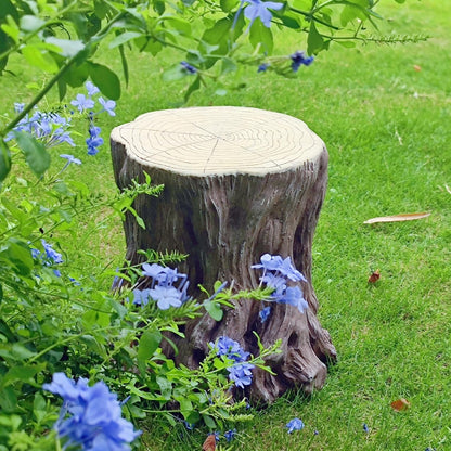 13''H Tree Stump Statue Stool with Faux Wood Grain Finish Magnesium Oxide Stump Sculpture Stump