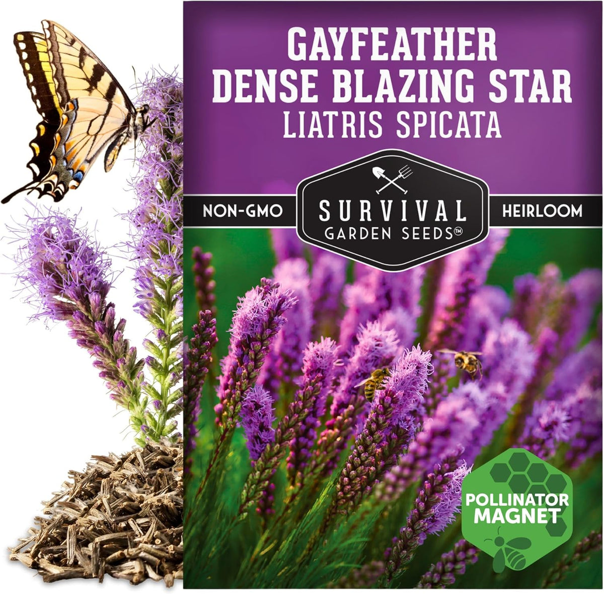 Survival Garden Seeds - Dense Blazing Star (Liatris spicata) | Gayfeather | Prairie Feather | North