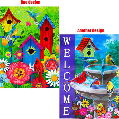 2 pieces spring summer bird garden flag welcome flag, vertical double-sided small yard flag 12 x 18