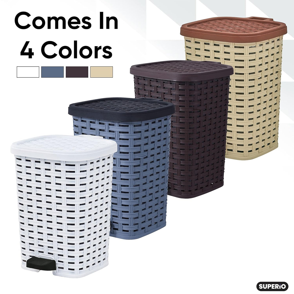 Superio Small Outdoor Trash Can with Lid for Dog Poop 6.8 Gallon/26 L Plastic Step On Garbage Can