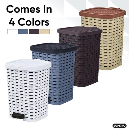 Superio Small Outdoor Trash Can with Lid for Dog Poop 6.8 Gallon/26 L Plastic Step On Garbage Can