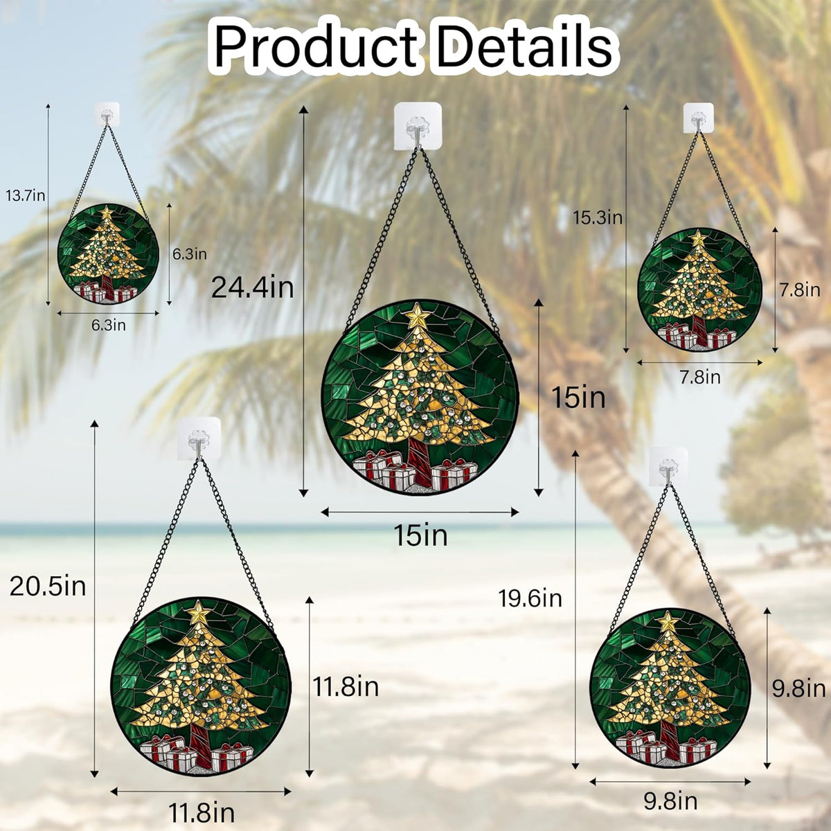 Stained Glass Window Hanging - Gold Green Christmas Tree Suncatcher for Doors Home Christmas