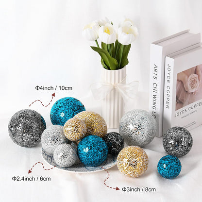 Decorative Ball for Bowls, 4 Inch Mosaic Glass Balls Decorative Glass Orbs for Home Decor/Dining