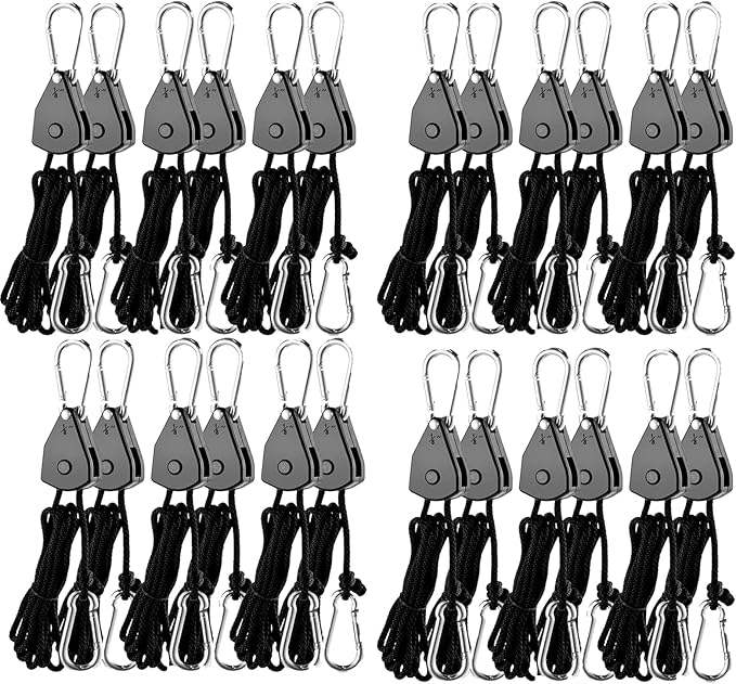 Grow Light Rope Hanger ，1/8" 8-Feet Long Heavy Duty Adjustable Rope Clip Hanger, Adjustable Rope