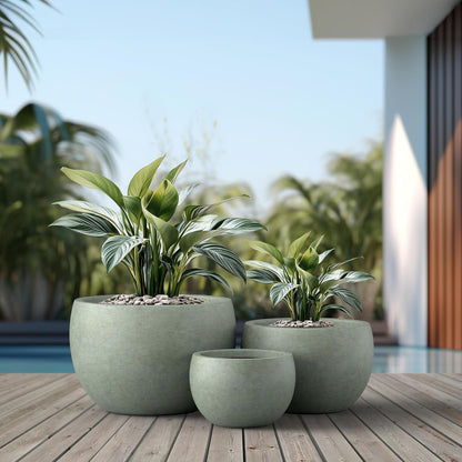 Kante 19.9",15.7",11.8" Dia Round Concrete Planter Set of 3, Outdoor/Indoor Large Bowl Plant Pots