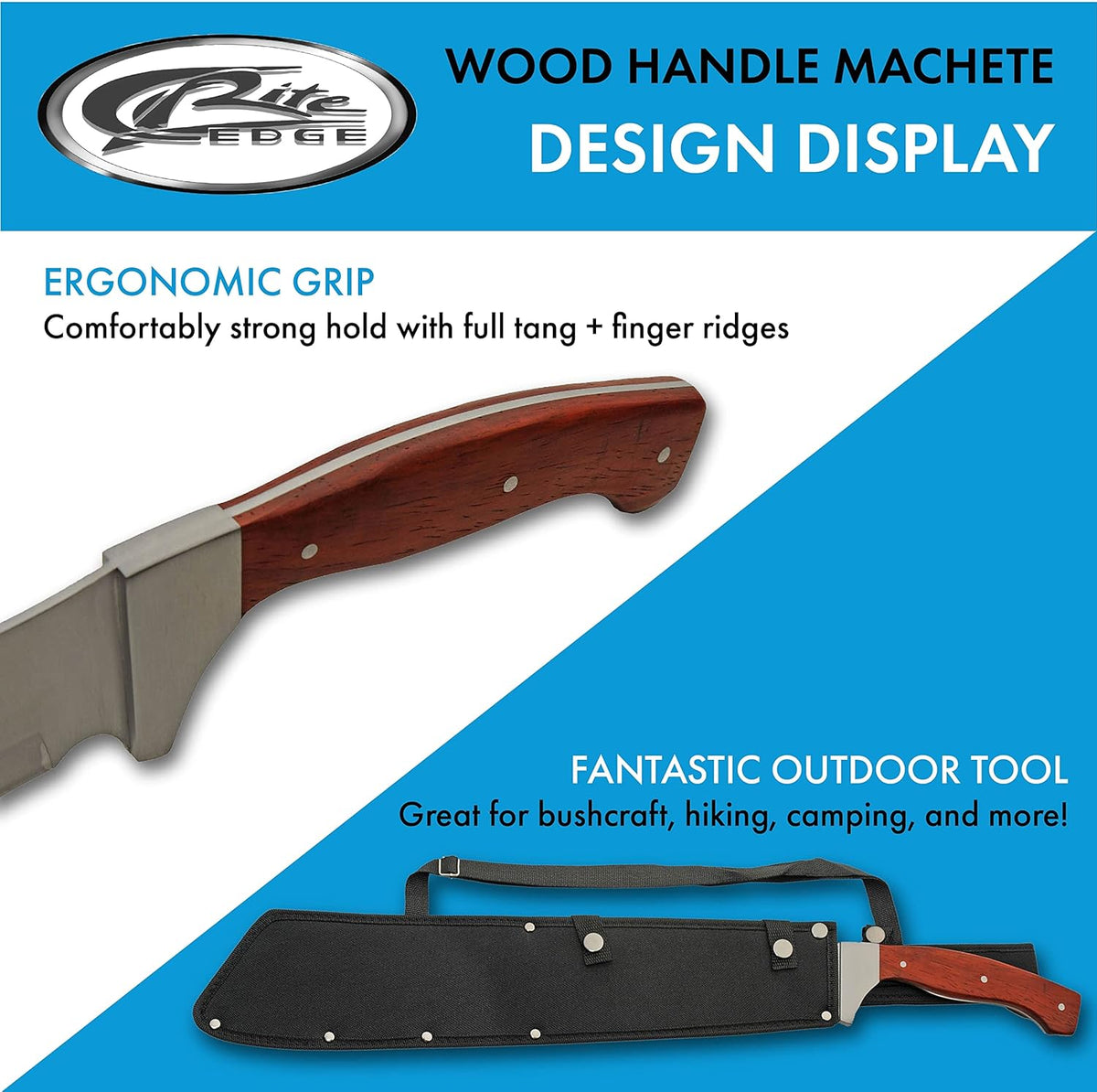 SZCO Supplies 25” Brown Wood Handle Heavy Duty Saw Back Forest Cleaver Machete With Sheath