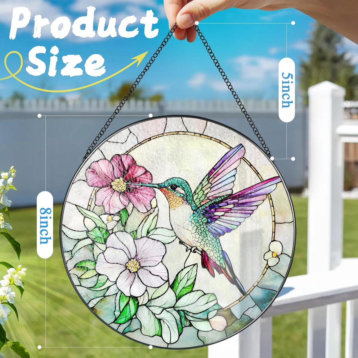 Hummingbird Suncatcher Stained Glass, Stain Glass Window Hanging, 8 Inch Stained Glass Decor, Bird