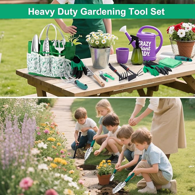 Garden Tool Set for Women, 12pcs Heavy Duty Gardening Tools, Cute Gardening Supplies Gifts for
