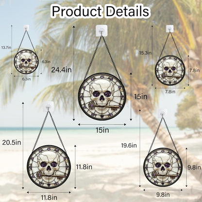 Stained Glass Window Hanging - Halloween Scary Skull Suncatcher for Doors Garden Home Spooky Purple