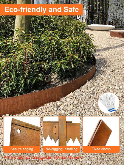 Vinci Landscape Edging Border, 40" L x 6" H 3Pack 10FT Total Rusted Corten Steel Garden Edging with