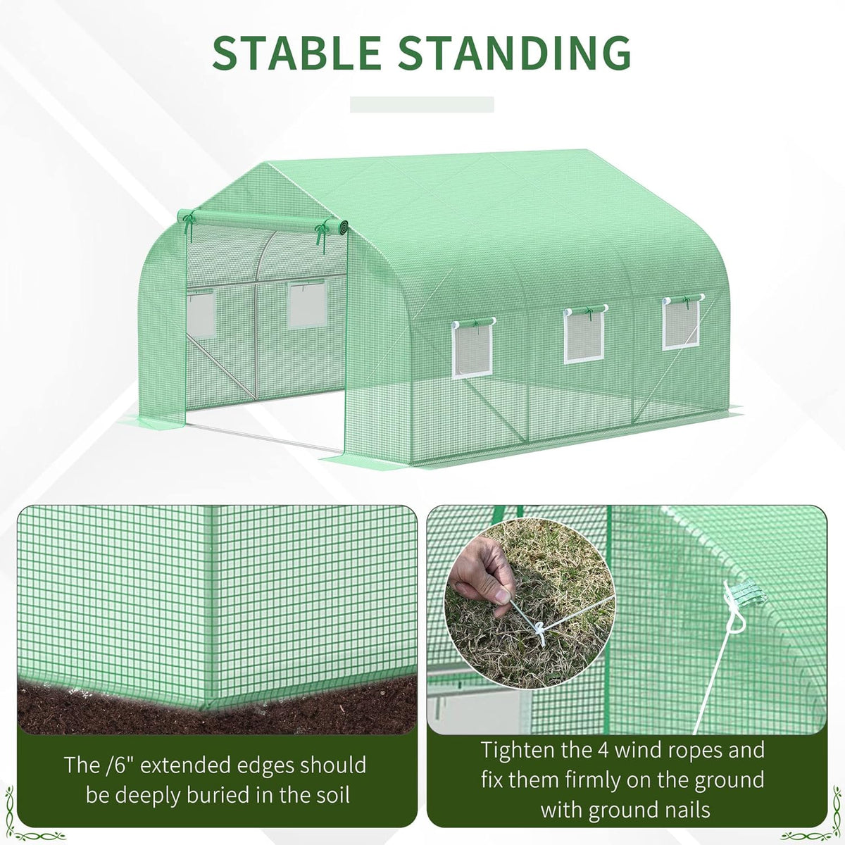 Outsunny 12' x 10' x 7' Outdoor Walk-in Greenhouse, Tunnel Green House with Roll-up Windows