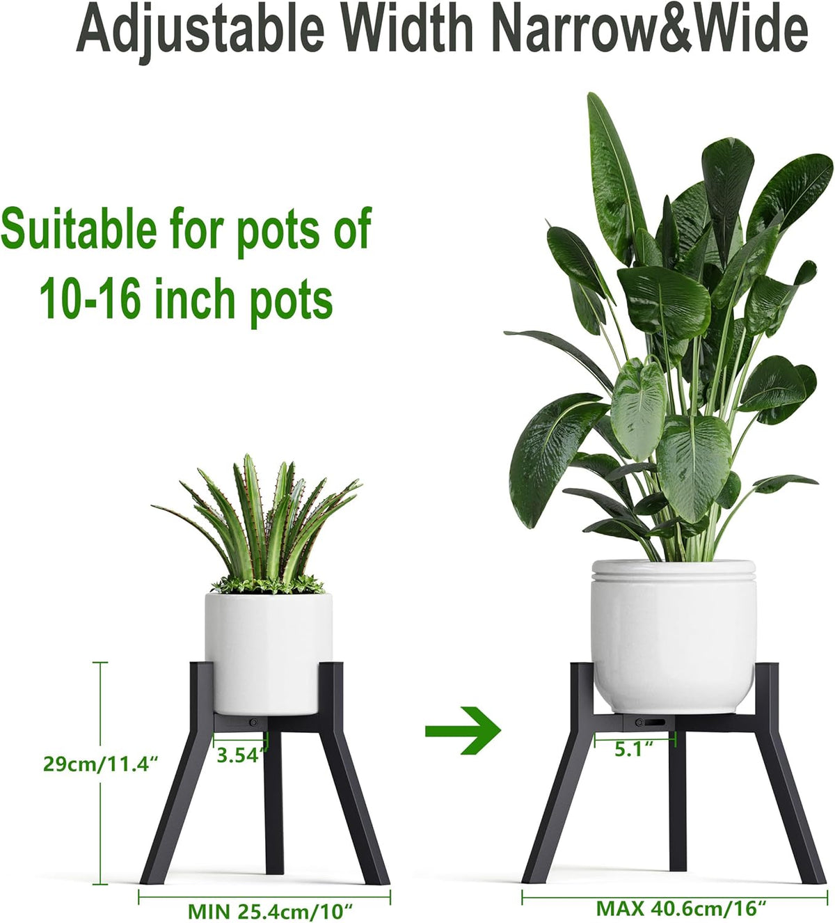 Adjustable Plant Stands Set of 2, Metal Modern Small Plant Holder, Heavy Duty Stable Flower Holder