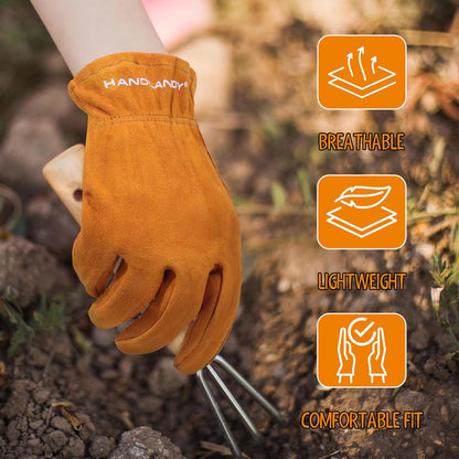 HANDLANDY Kids Genuine Leather Work Gloves for ages 3-11, Children Gardening Gloves for Boys, Girls