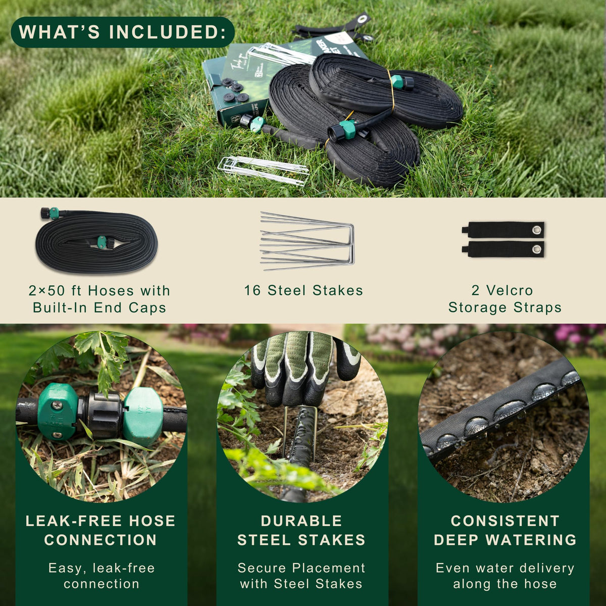 Better Botanicals 100 FT Flat Soaker Hose (2 x 50 FT) – Drip Irrigation for Garden Beds, Raised
