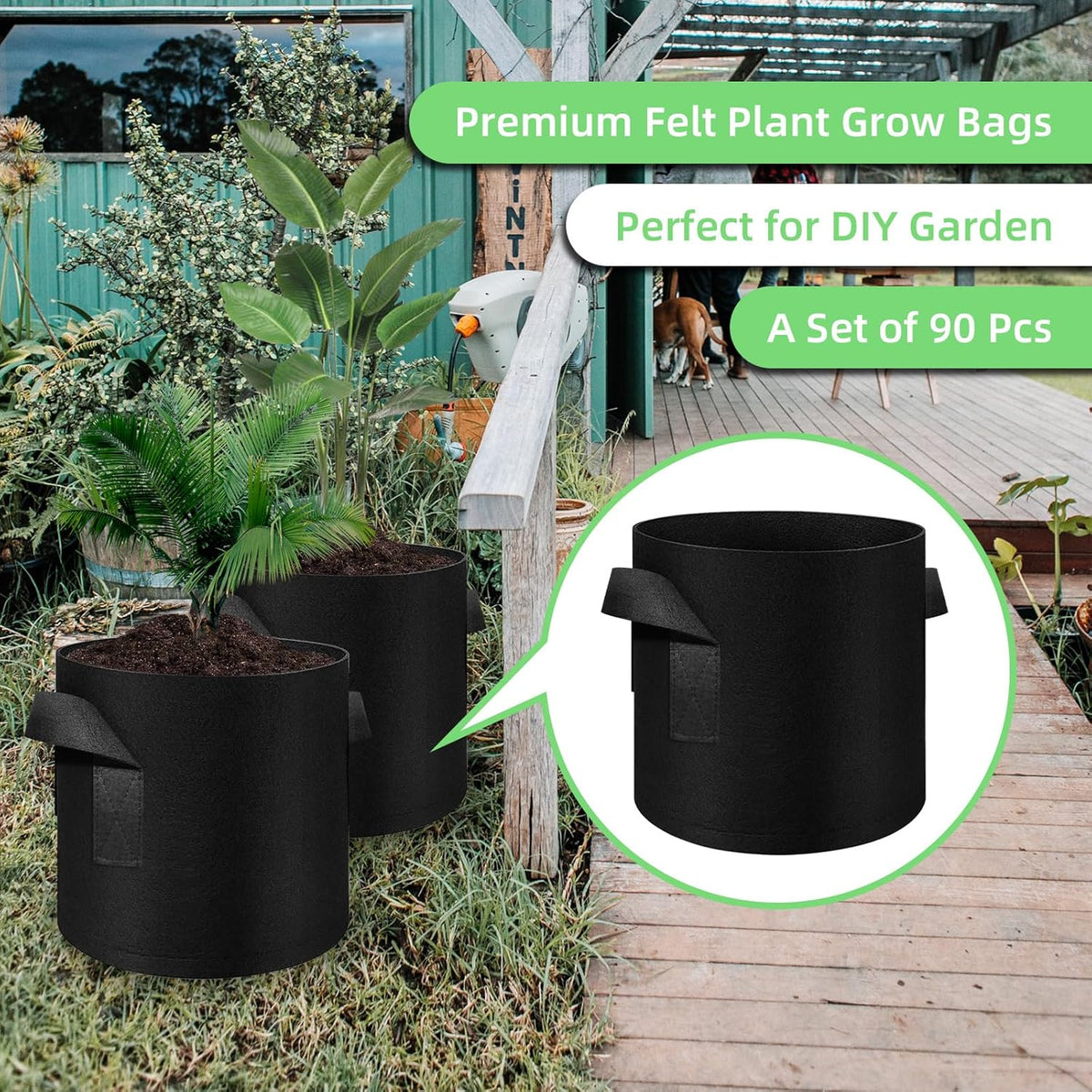 90-Pack 7 Gallon Grow Bags Garden Plant Grow Bag Aeration Fabric Pots with Handles Nonwoven Plant