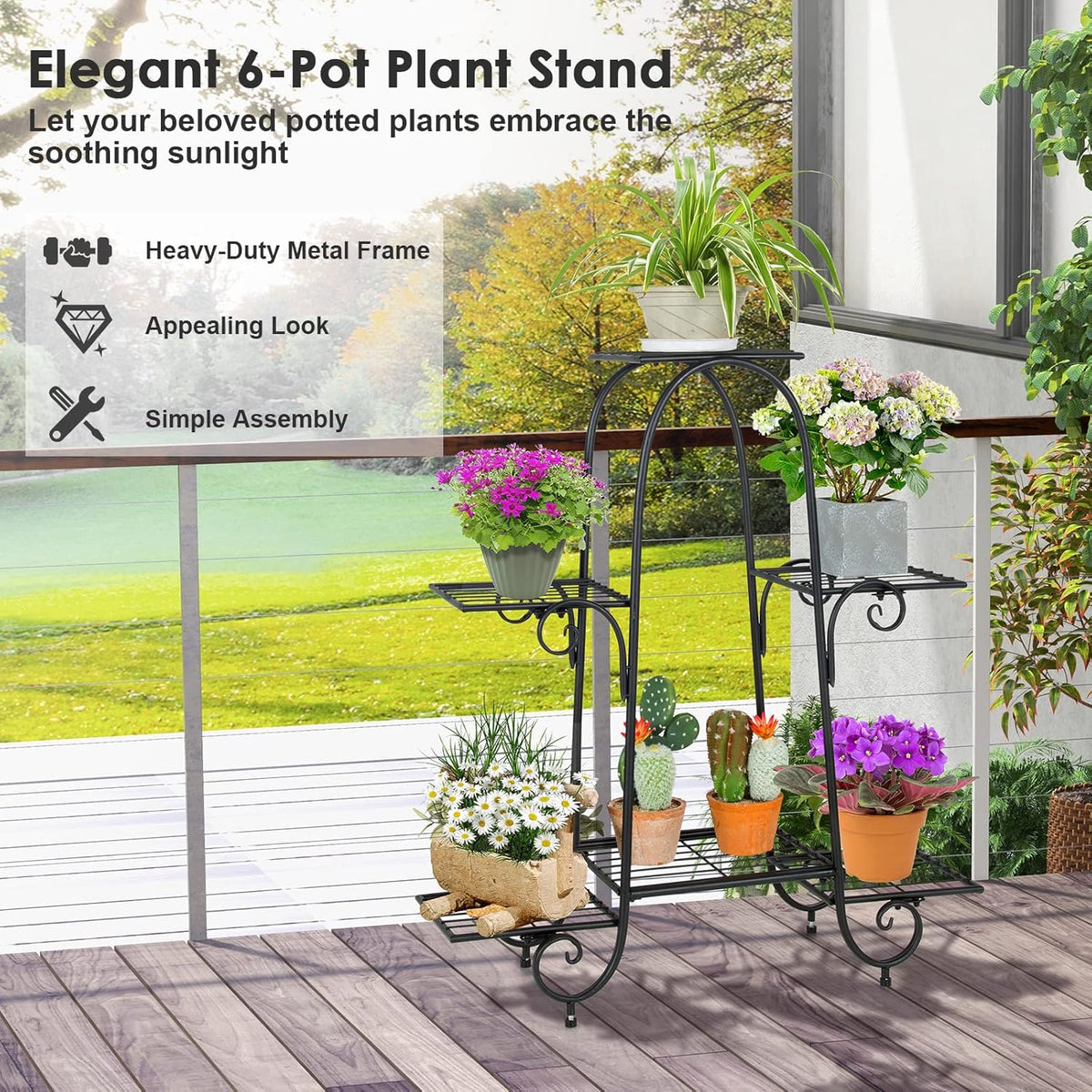 S AFSTAR 6-Tier Metal Plant Stand, Heavy-Duty Plant Display Stand Rack w/ Adjustable Footpads