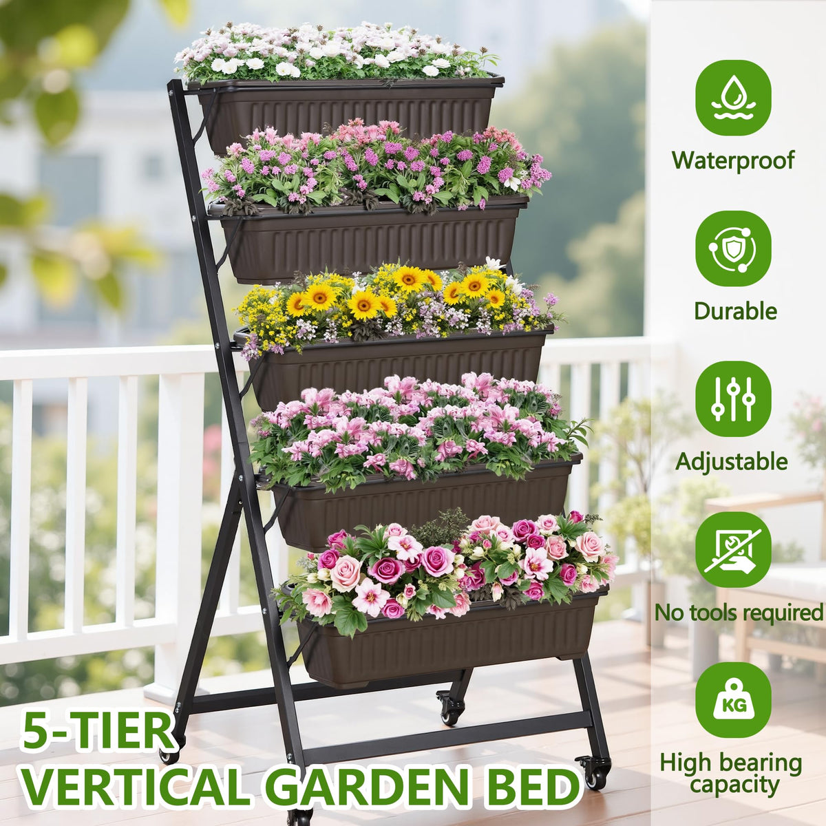 VECELO 5-Tier Vertical Garden Bed, Freestanding Elevated Raised Garden Planter with 5 Garden
