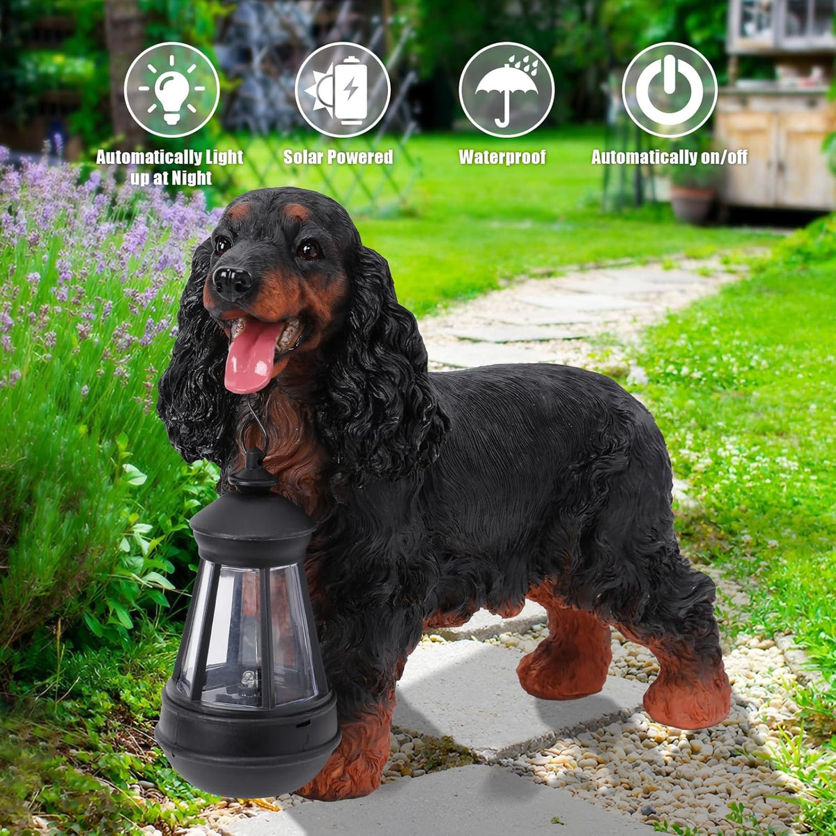 Garden Dog Statues Outdoor Decor, Solar Lights Outdoor Cocker Spaniel Figurine Garden Decorations