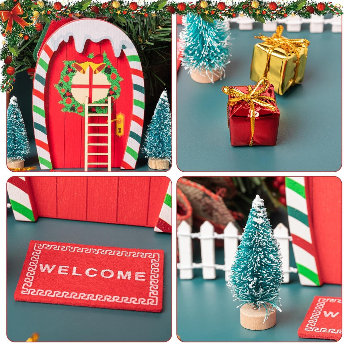 Haooryx 10Pcs Christmas Magic Miniature Tiny Fairy Wooden Doors Decorative Accessories, Welcome to