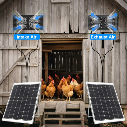 25W Solar Powered Exhaust Fan, Ultra Durable Dual Mental Shell Ventilation for Chicken Coops, Pet
