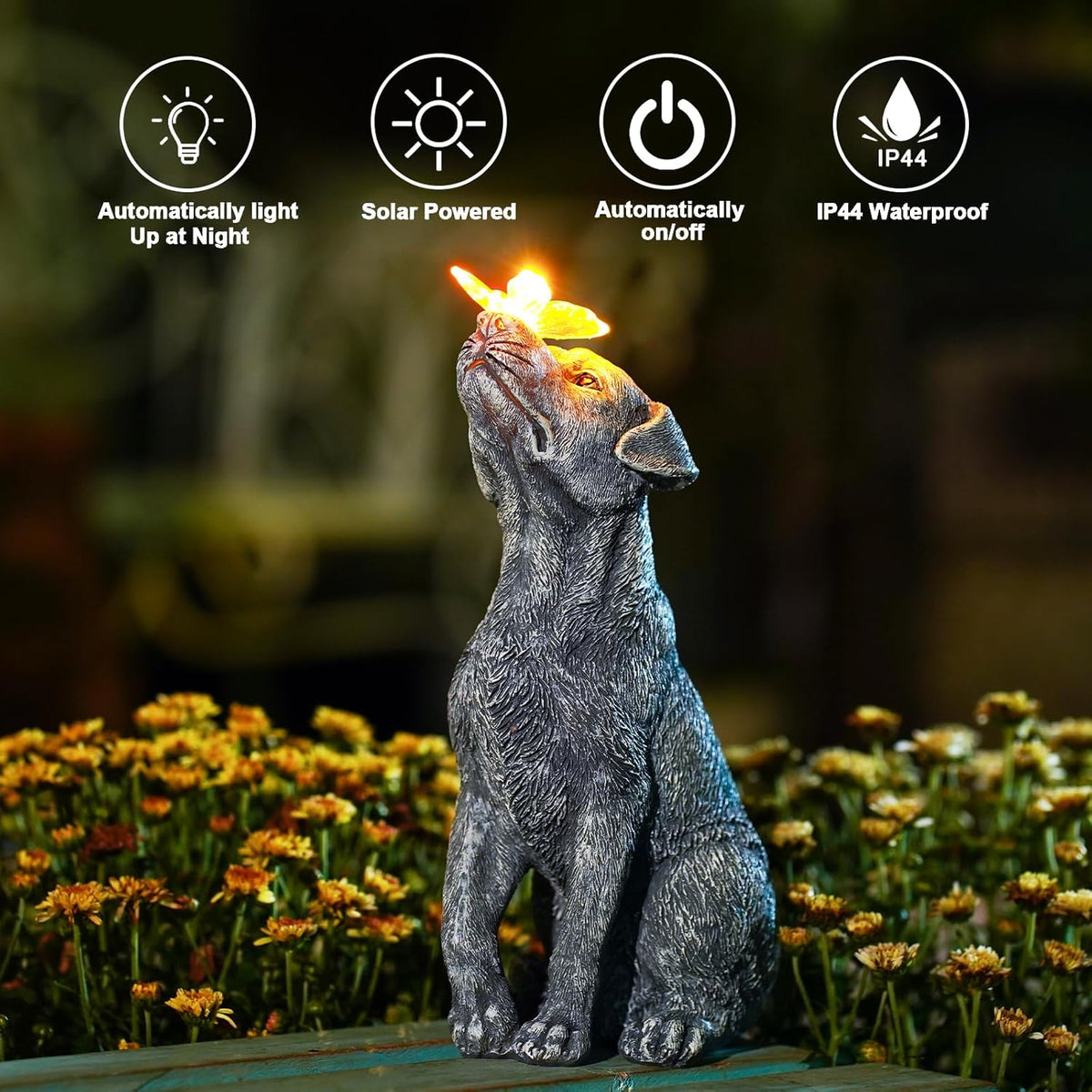 Goodeco Dog Statue with Solar Butterfly - Ideal Gifts for Dad, Mom or Birthdays, Beautifully