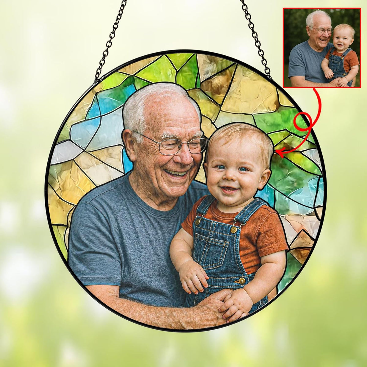 NAZENTI Personalized Dad Stained Glass Suncatcher, Custom Photo Family Portrait Window Hanging