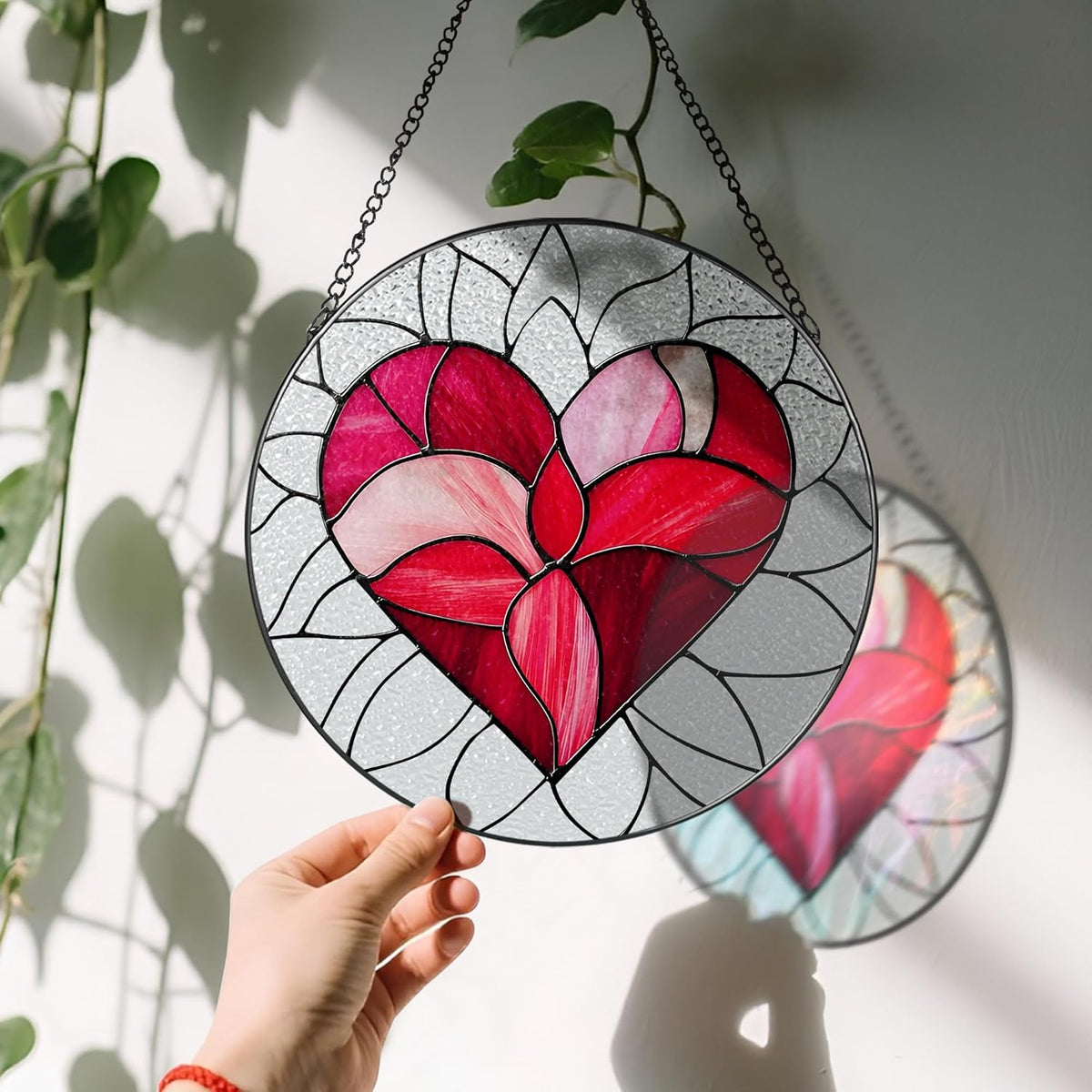 8'' Valentine Heart Suncatcher Ornament, Stained Glass Window Hanging, Suncatchers for Windows