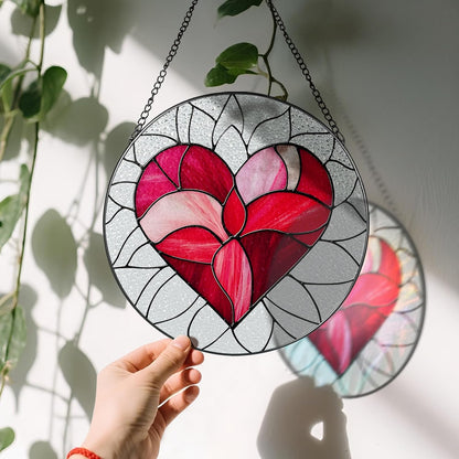 8'' Valentine Heart Suncatcher Ornament, Stained Glass Window Hanging, Suncatchers for Windows
