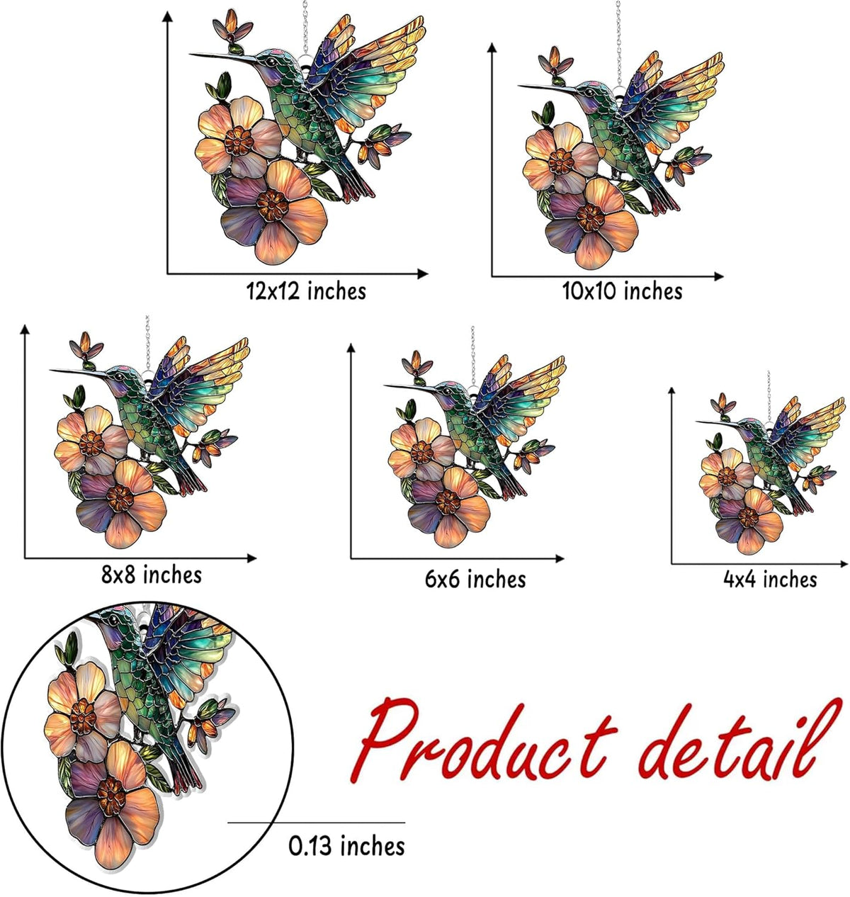 Hummingbird and Flower Acrylic Suncatcher Stained Glass Effect Window Car Hanging Christmas