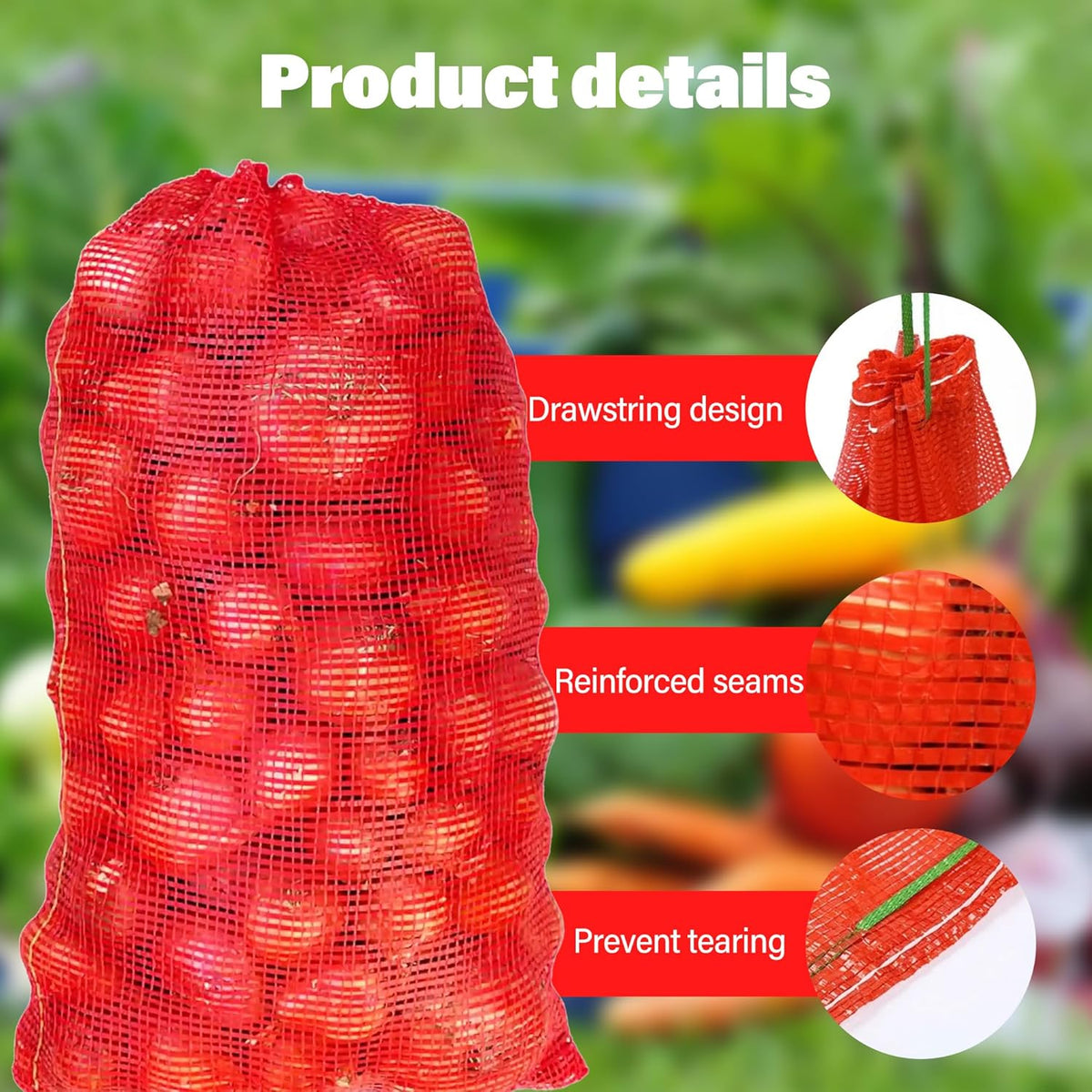 300 Pack 20'' x 14'' Mesh Onion Bags, Reusable Drawstring Fresh Produce Storage Bags for Onions