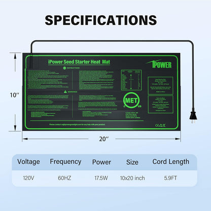 iPower 10" x 20" Waterproof Durable Seedling Heat Mat Warm Hydroponic Plant for Indoor Gardening