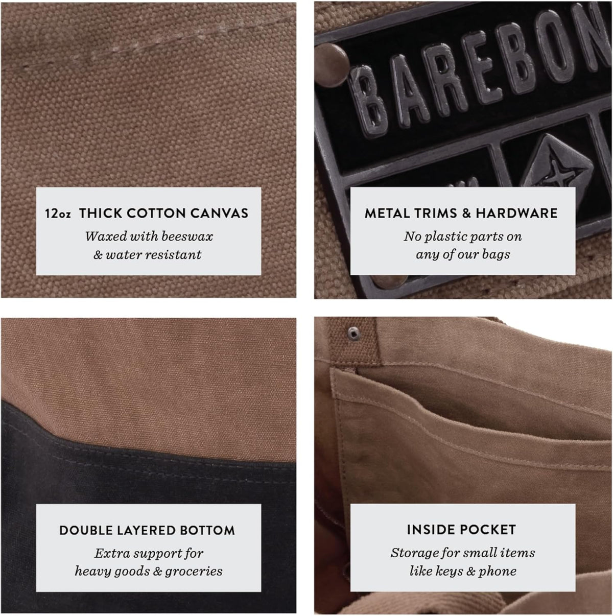 Barebones Neelum Large Waxed Canvas Tote Bags - Heavy Duty Canvas Bag and Reusable Grocery Bag