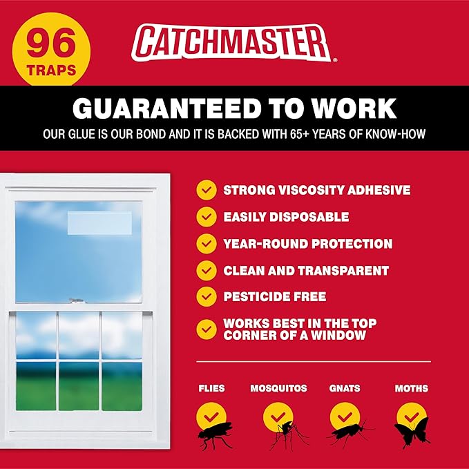 Catchmaster Window Fly Traps 96-Pack, Fruit Fly Traps for Indoors, Disposable Bulk Bug Catcher