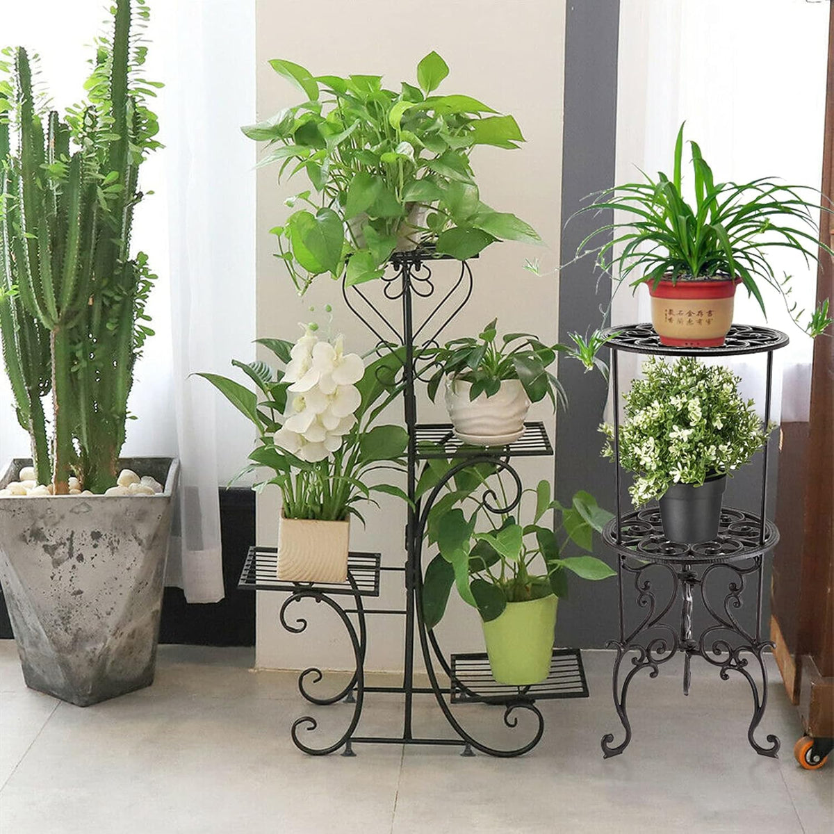 OwnMy Heavy Duty 2 Tiers Cast Iron Plant Stand, Vintage Iron Flower Pot Holder, 2 Layers Tall
