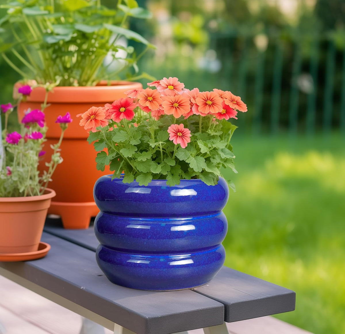 SQOWL 8 Inch Plant Pot - Ceramic Planter Indoor Plant Pot with Drainage Hole Outdoor Flower Pot