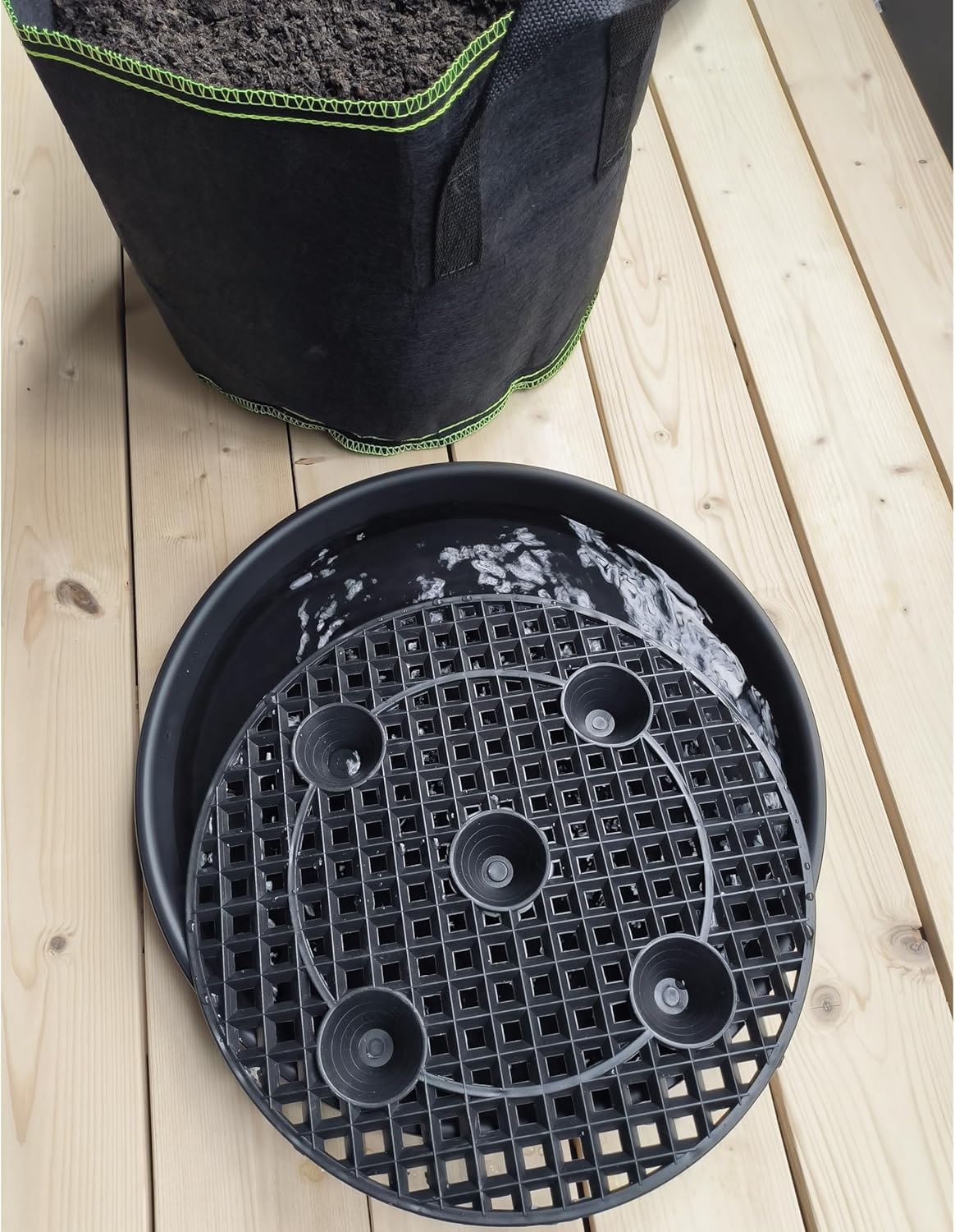 Plastic Plant Saucer Stand,4-Pack 14 inch, Elevated Plant Saucer Self-Watering Fabric Pot Base, Use