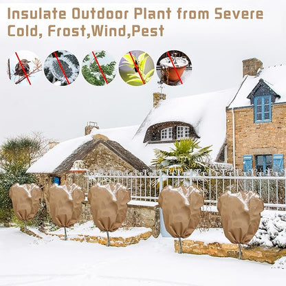 12 Pcs Winter Plant Covers Freeze Protection Reusable Plant Protector Bag with Drawstring Warm