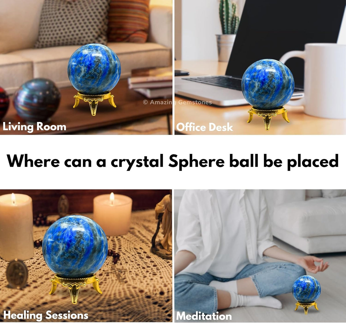Amazing Gemstone Lapis Lazuli Crystal Ball with Stand - 2" Inches Crystal Sphere Meditation Balls