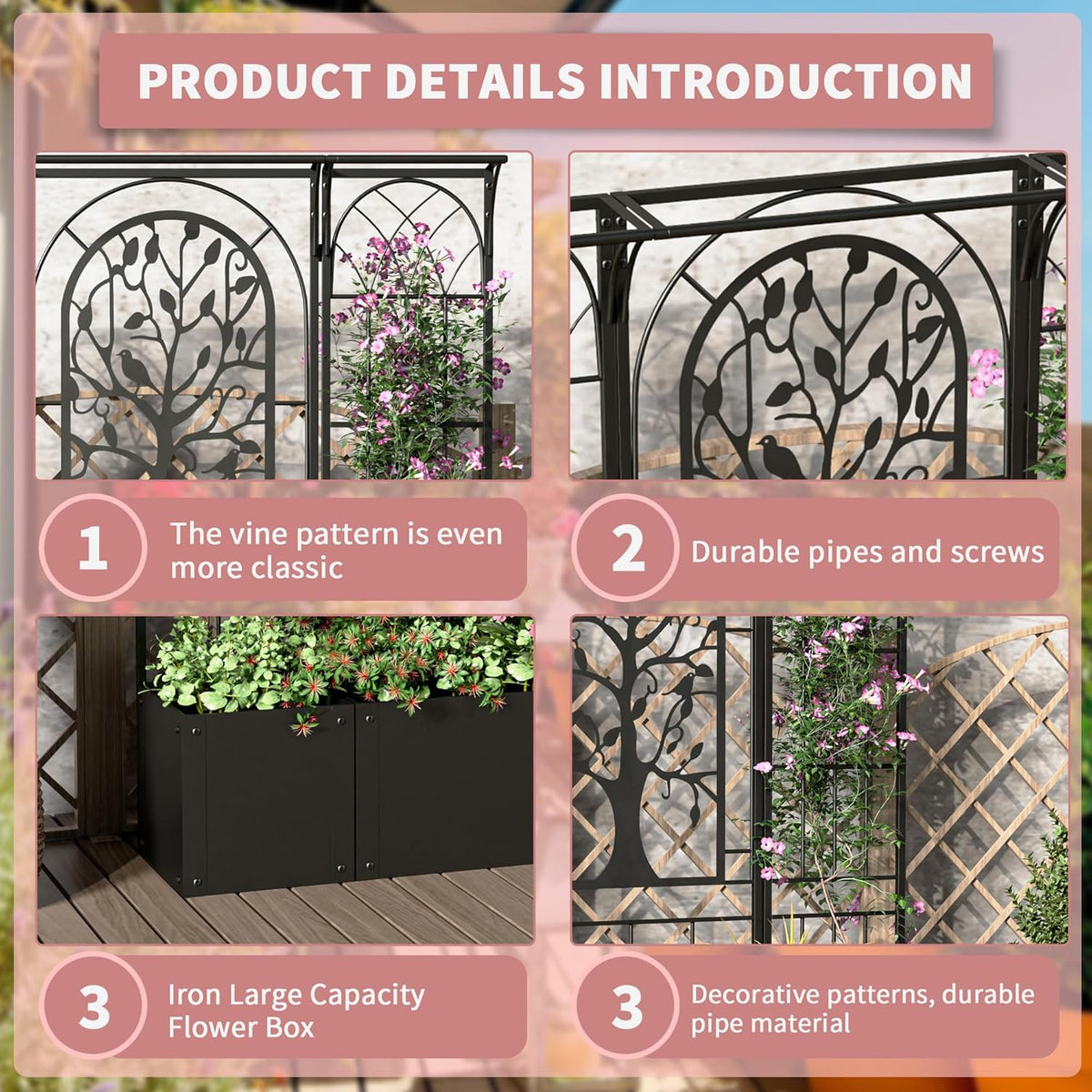 Metal Planter Box with Trellis, Raised Garden Bed with Trellis Privacy Screen, 62 inch Tall Planter