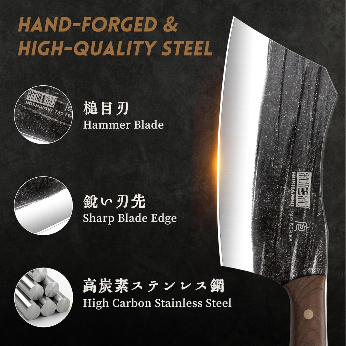 HOSHANHO Butcher Knife Set, 3-Piece High Carbon Steel Serbian Chef Knife Set of Heavy Duty Boning