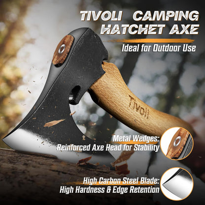 Tivoli Camping Hatchet Axe with Sheath – 16.5" High Carbon Steel Axe with Beech Wood Handle