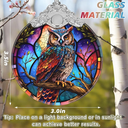 Stained Glass Suncatcher Ornament - Owl Christmas Decorations - Christmas Ornaments for Tree