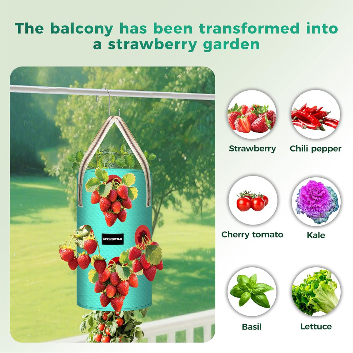 3 Pack Hanging Strawberry Planter Bags, 3 Gallon Hanging Grow Bags with Bottom Planting Hole